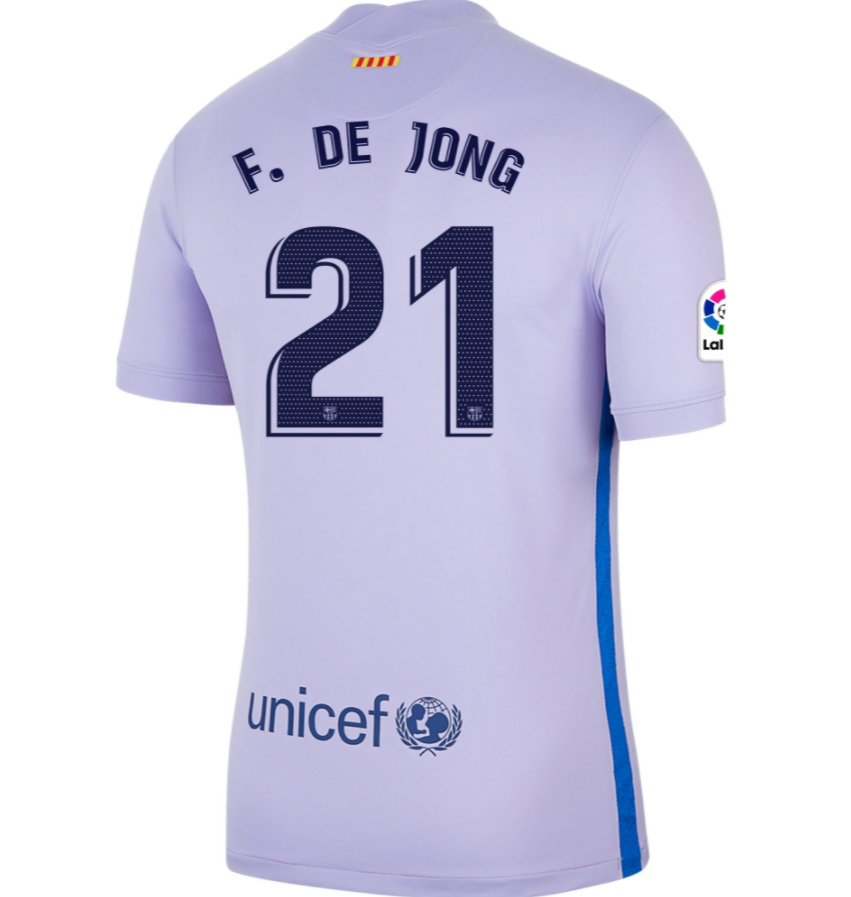 2021/22 Barcelona Away Kit Soccer Jersey with FRENKIE DE JONG 21 printing